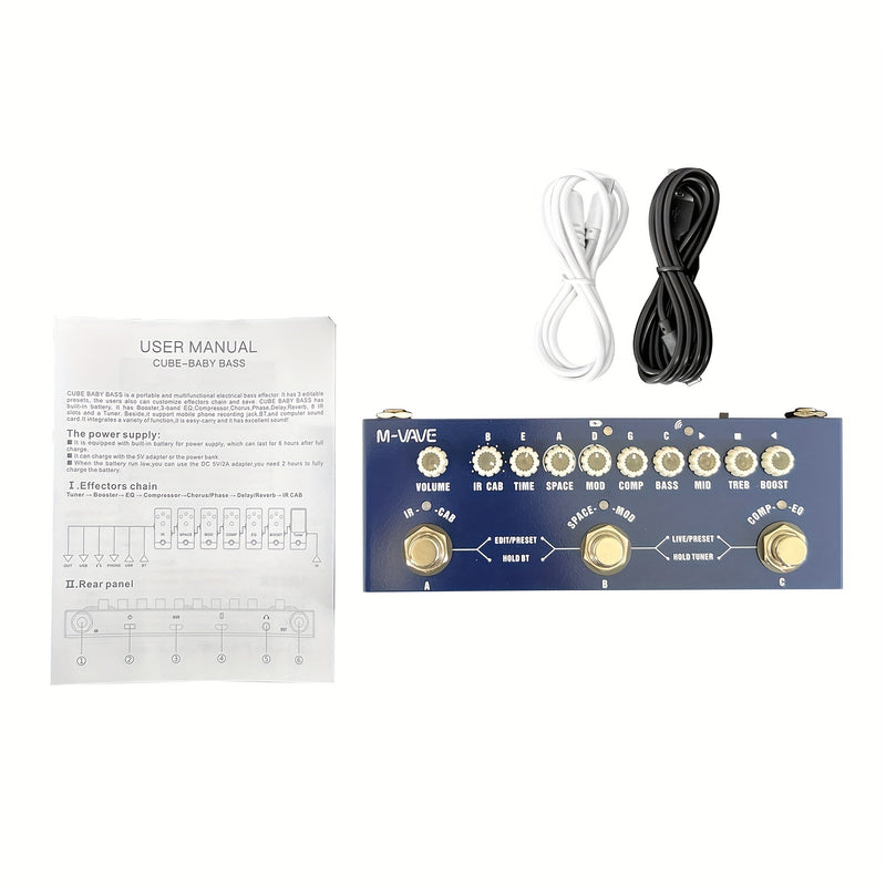 Pedal de Efectos de Bajo Portátil M-VAVE CUBE para Jóvenes con Interfaz de Audio Inalámbrica - Batería de Polímero de Litio Recargable, Compatible con USB, para Grabación de Teléfono y Reproducción de Música, Azul