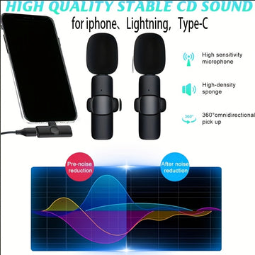 2 Piezas de Micrófono Tipo-C Plug-and-Play para iPhone, iPad y Android - Auto-Sincronización y Reducción de Ruido, Ideal para Grabaciones e Entrevistas. Compatible con Portátiles, Estuche Cargador Incluido, Mini Micrófono sin varillas con Clip