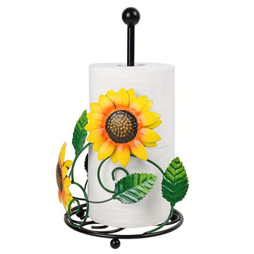 Porta Servilletas de Girasol - Organizador de Pared de Hierro con Diseño Floral Vibrante, 2 Niveles para Servilletas y Rollo de Cocina, Decoración Rústica para Cocina y Comedor, Adorno de Cocina con Detalles Intrincados