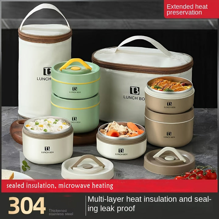 Caja de almuerzo 2/3/4 piezas, contenedores de alimentos a prueba de fugas con bolsa de transporte, acero inoxidable 304, apto para microondas, tema frutas, funcionamiento manual, forma redonda, material PP, caja de almuerzo escolar, caja de almuerzo