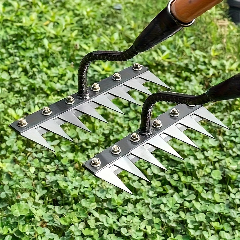 1pc Rastrillo Manual de Alta Resistencia - con Puntas Afiladas para Cavar, Jardinería, Grava y Nieve - Construcción Metálica Robusta, Sin Necesidad de Electricidad - Ideal para Uso Doméstico, Profesional y Comercial - Herramienta para Césped, Patio, Gran