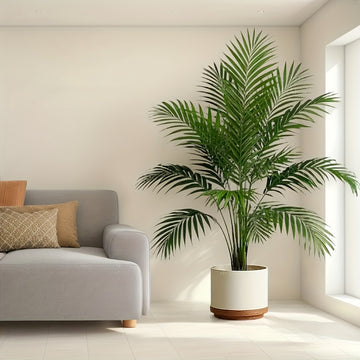 1 Maceta de Planta Artificial de Palma - 24 Hojas Realistas, Árbol del Dinero Grande con Diseño de Girasoles, Decoración Moderna y Fácil Mantenimiento para Interior/Exterior, Hogar, Oficina o Jardín de Boda