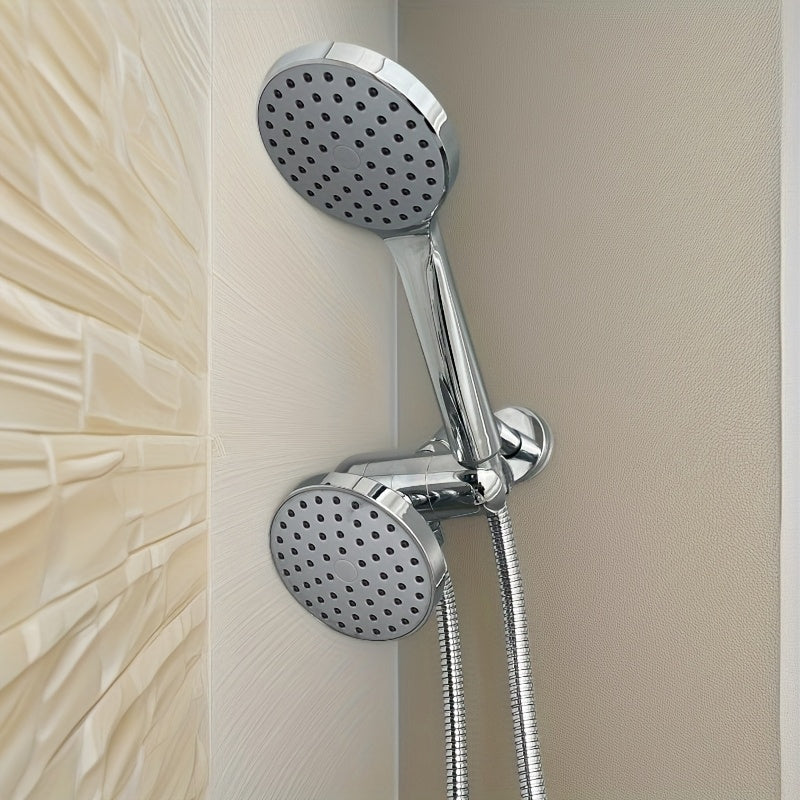 1 juego de cabezal de ducha de alto flujo de 4 pulgadas y manguera, set de ducha manual 2 en 1 con manguera de 59 pulgadas, desviador de 3 vías con soporte para cabezal de ducha, accesorio de baño de plástico estilo glam montado en la pared, salida doble
