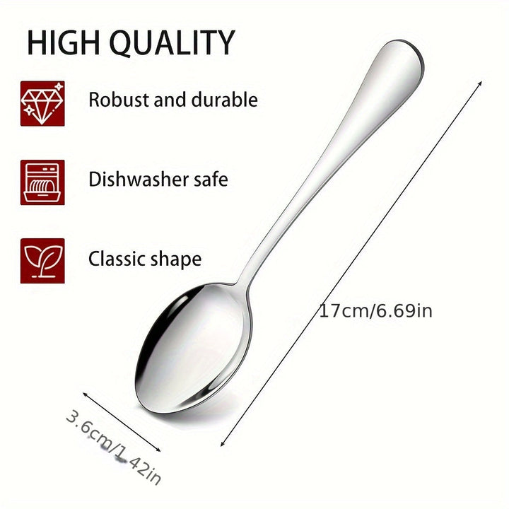 Juego de Cucharas para Cena de Acero Inoxidable de 12 Piezas, Juego de Cucharas para Sopa y Cenas de 17.02cm, Juego de Cucharas Grandes, Vajilla Moderna para Cocina/Hogar/Restaurante, Mango Redondo y Borde Suave, Apto para Lavavajillas