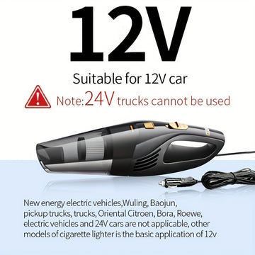 Aspirador de coche de 12V con succión potente - Compacto, portátil y eficiente para la limpieza de interiores de coches, Limpieza de interiores | Aspirador compacto | Cuerpo de plástico duradero, Aspirador de coche, Sin batería
