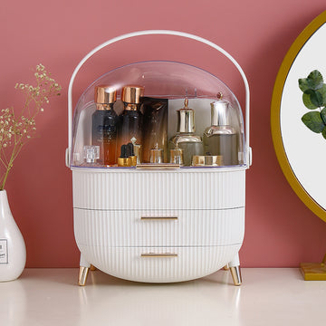 Organizador de Maquillaje Transparente Portátil con Cajón - Caja de Almacenamiento de Cosméticos a Prueba de Polvo para Cuidado de la Piel, Lápiz Labial y Mascarillas - Ideal para el Mostrador del Baño