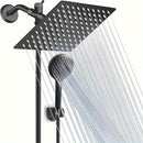 1 juego de cabeza de ducha de acero inoxidable clásico cuadrado, montaje en pared con pulverizador de lluvia, divisor de 3 vías, anti-salpicadura, manguera flexible, soporte sin taladro, acabado pintado, estilo de montaje en pared para experiencia de bañ