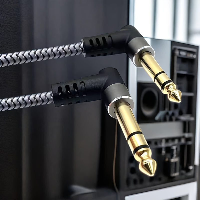1pc Cable de audio profesional TRS de 6,35 mm (1/4 pulgada) en ángulo de 90 grados, estéreo balanceado de 3 núcleos, macho a macho, forma redonda, conector flexible, compatible con Ethernet Cat5e, para amplificador de teclado de guitarra de doble canal