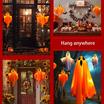 Luces LED de Halloween | Fantasmas de Tela de 20 Pulgadas con Ojos Iluminados | Decoraciones Exteriores Alimentadas por Batería para Jardín, Patio y Árboles | Modos de Iluminación Múltiples | Incluye Cuerda para Colgar | Ideal para Festivales de Otoño, L