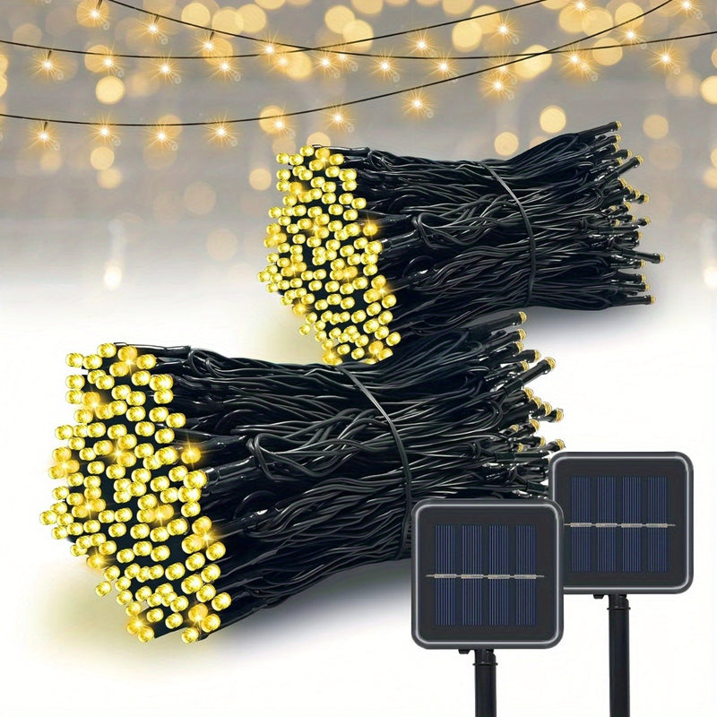 para Iluminación de Escenario, Luces Solares de Cadena Exterior con 50/100/200 LEDs, Luz de Cuerda Solar, 8 Modos de Iluminación, Luces de Hadas Parpadeantes, Adecuado para Árbol de Navidad, Decoración de Jardín, Camping al Aire Libre, Impermeable, Multi