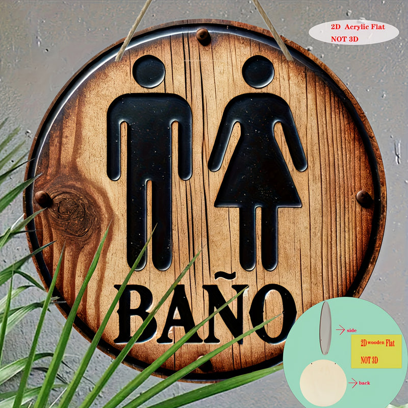 Placa Redonda con Letrero de Baño en Español 2D Plano, Adecuada para Decoración del Hogar y Porche, Arte Mural, 19.81x19.81 cm, 1 Pieza