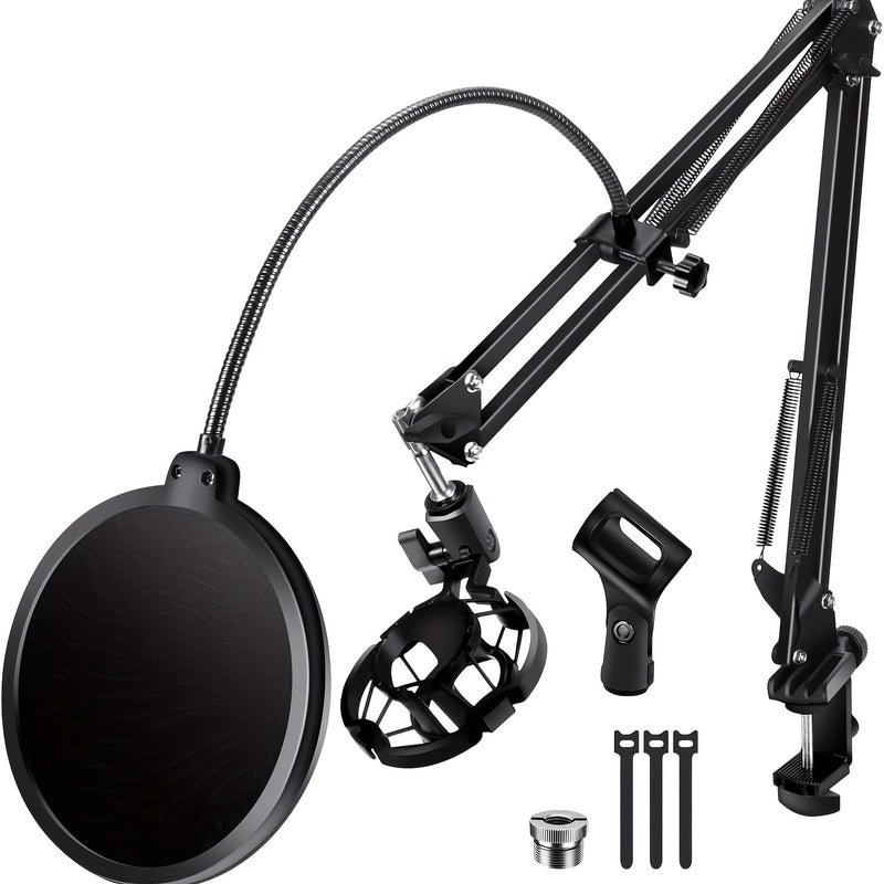 Soporte de micrófono profesional, soporte de brazo con giro para micrófono, adecuado para Blue Yeti QuadCast S, SoloCast, Snowball AM8 y otros micrófonos, con filtro de pop, montaje de choque y sujeción de cable.
