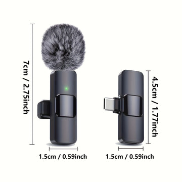 Sistema de micrófono inalámbrico de lavalle con interfaz USB Type-C, batería recargable, inalámbrico de 2,4 GHz, diseño compacto para transmisión en vivo y grabación de VLOG.