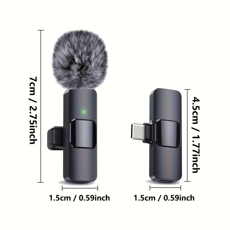 Sistema de micrófono inalámbrico de lavalle con interfaz USB Type-C, batería recargable, inalámbrico de 2,4 GHz, diseño compacto para transmisión en vivo y grabación de VLOG.