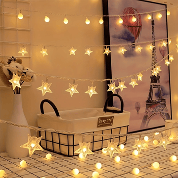 1 pieza de luces de hadas en forma de estrella - Alimentadas por batería, decoración interior para el Día de la Madre, Halloween, Navidad y fiestas - Suave brillo cálido, material de PVC, no se necesitan componentes electrónicos, iluminación de fiestas |