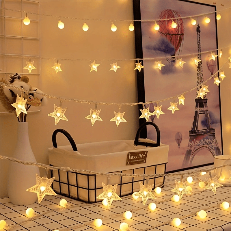 1 pieza de luces de hadas en forma de estrella - Alimentadas por batería, decoración interior para el Día de la Madre, Halloween, Navidad y fiestas - Suave brillo cálido, material de PVC, no se necesitan componentes electrónicos, iluminación de fiestas |