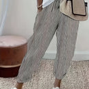 Pantalones de mujer 100% algodón, con cintura elástica y rayas, tobilleros, suaves y transpirables, casuales para vacaciones, con bolsillos, lavables a máquina, para primavera, verano y otoño, ropa de viaje, corte relajado, cómodos, con bolsillos, ideale