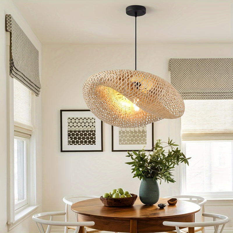 Lámpara de bambú tejido bohemio, 19,75 pulgadas (50cm), iluminación costera de sauce rústico y hecha a mano, para isla de cocina, comedor, dormitorio, entrada, restaurante, café (no incluye bombilla)