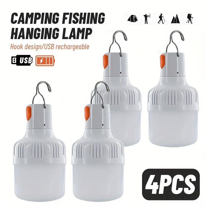 4 linternas LED recargables por USB con ajuste de brillo en 3 niveles, plástico duradero, iluminación portátil para emergencias, senderismo, asados, cortes de luz, garaje, campamento, sótano y decoración de jardín, equipo de campamento moderno