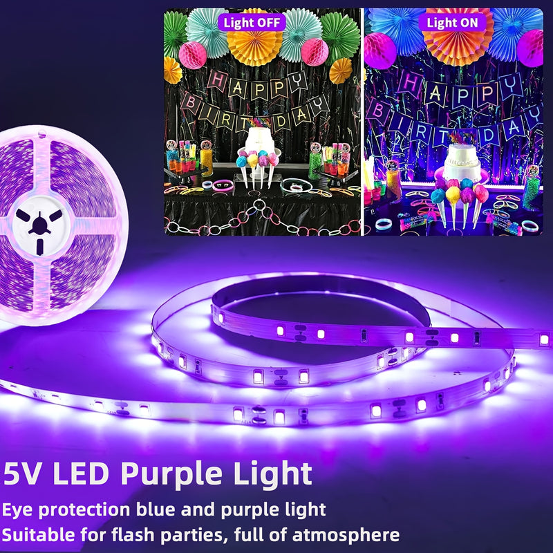 Tira de luces LED de 10.0 metros con alimentación USB, interruptor de llave, control por botón, luz púrpura y azul de 5V para protección ocular, decoración flexible para fiestas, Navidad, Halloween, cumpleaños, vitrinas e iluminación de carteles fluoresc