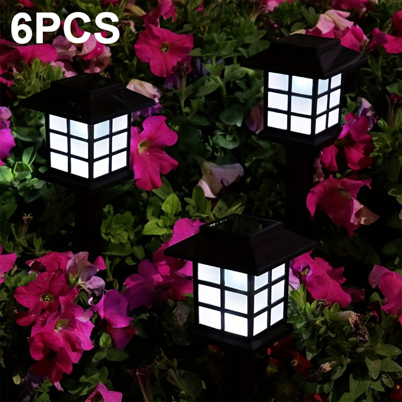 Conjunto de 6 Luces Solares para Jardín con Forma de Casa y LED - Luzes Decorativas Cálidas Blancas para Caminos Exteriores con Diseño de Rejilla, Material PP de Alta Calidad, Clasificación Resistente al Clima para Céspedes, Macizos Florales y Patios, Lu