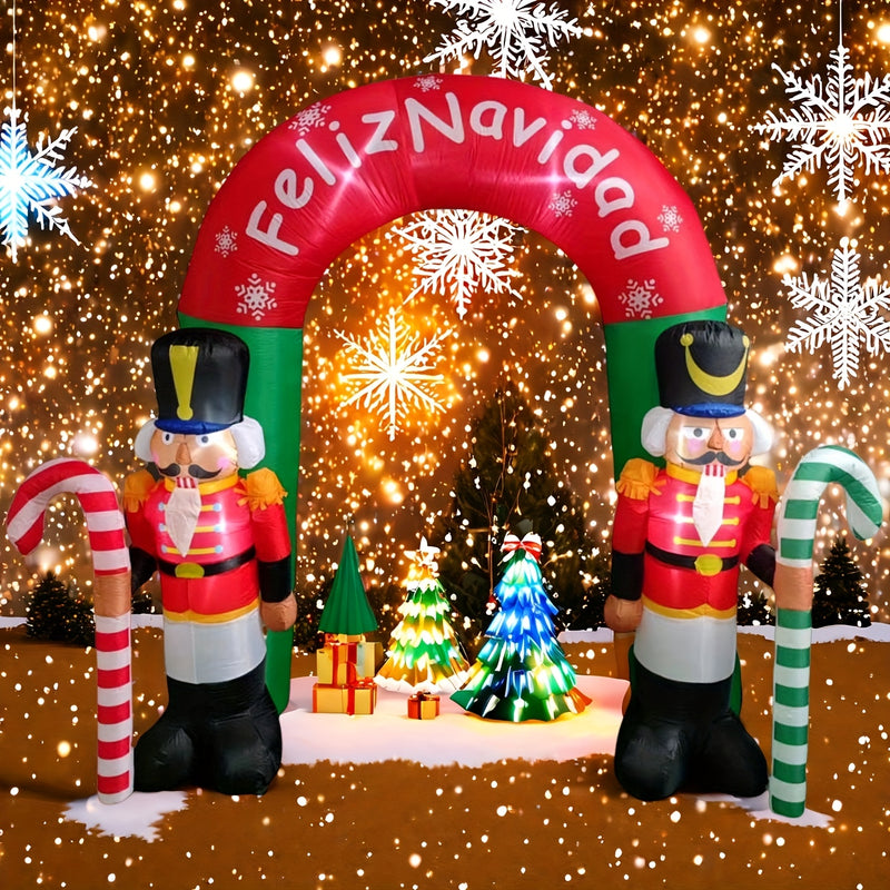 Arco inflable de soldado cascanueces navideño de 243.84 cm con luces LED - Poliéster 190T resistente, diseño vibrante en rojo y blanco para fiestas en el jardín, decoración navideña exterior, adornos inflables para exteriores, acento festivo en el jardín