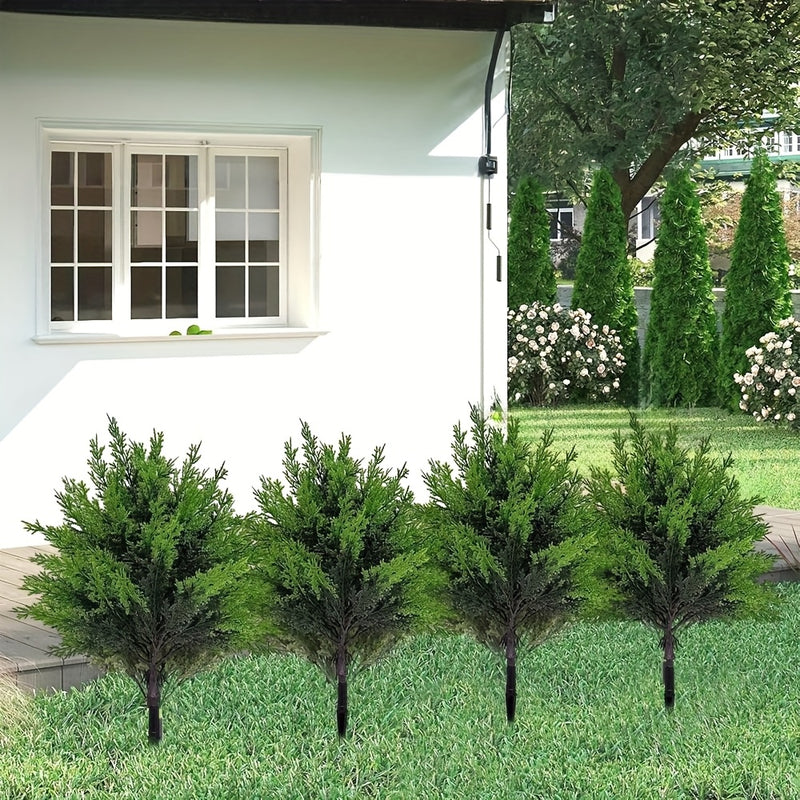 2 piezas de árboles artificiales de cedro grande con enchufe de tierra - Plástico duradero resistente a la radiación UV para decoración de vacaciones al aire libre e interior, patio, jardín, porche - Aspecto natural para todas las estaciones, sin manteni