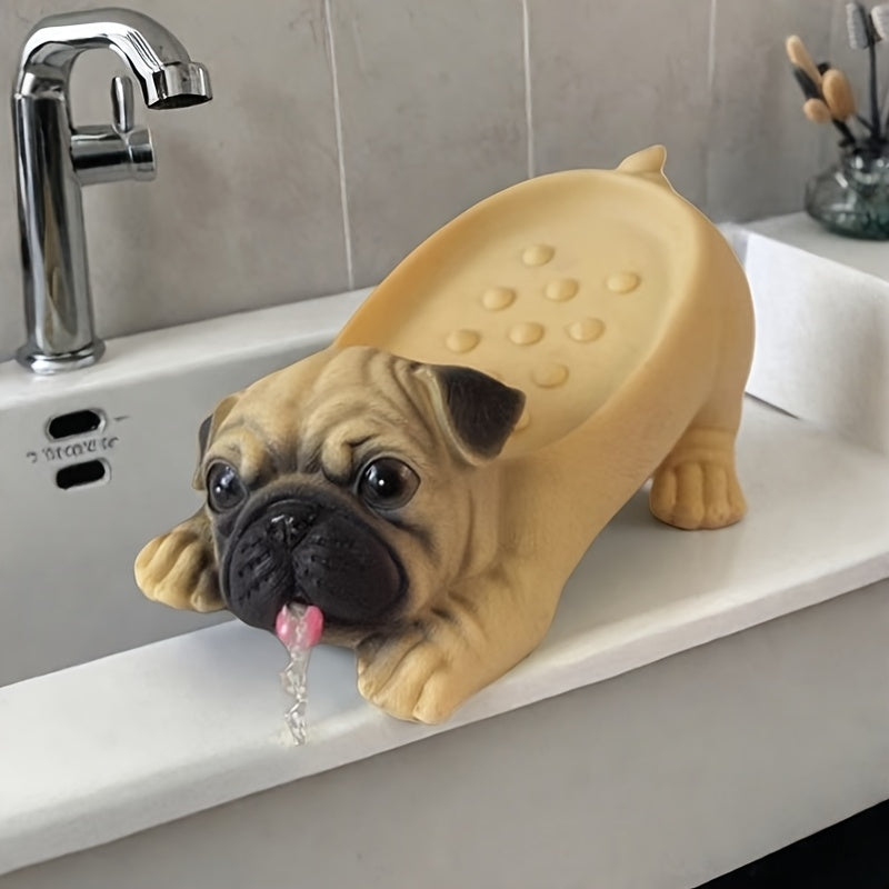 Caja de jabón con figura de pug en resina simulada, artículos de uso diario para el hogar, ideal para baño, cocina o sala de estar