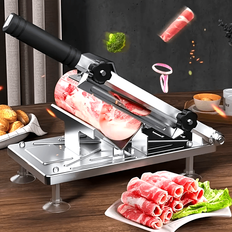 1 pieza Cortadora de carne congelada manual, acero inoxidable 304 para carne de vaca y cordero, máquina de rebanada delgada para preparación de cocina en restaurantes, herramienta de corte de carne manual sin carga para vegetales y alimentos