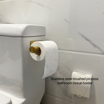 Soporte para Papel Higiénico de Acero Inoxidable Cepillado Dorado de Fácil Instalación - Autoadhesivo, Montaje en Pared Sin Taladro para Pañuelos de Baño