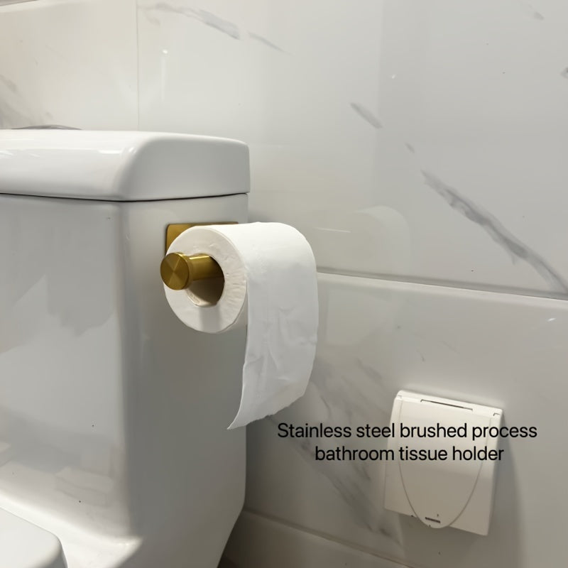 Soporte para Papel Higiénico de Acero Inoxidable Cepillado Dorado de Fácil Instalación - Autoadhesivo, Montaje en Pared Sin Taladro para Pañuelos de Baño