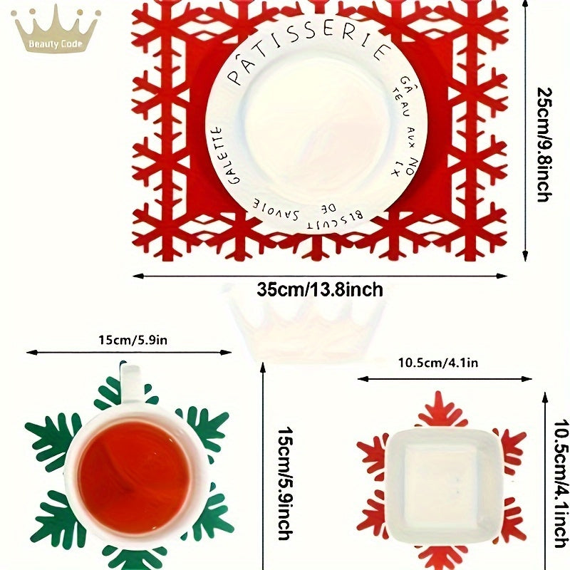 Juego de 12 Manteles Individuales de Fieltro con Diseño de Copo de Nieve - Antideslizantes, Manteles Decorativos para Comedor y Decoración de Cocina en Fiestas, Decoración Navideña