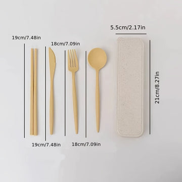 4 Piezas, Cubiertos Portátil De Paja De Trigo, Fácil De Limpiar Y Almacenar, Resistente A Caídas, Adecuado Para Estudiantes, Cuello Blanco, Cuello Azul, Uso De Viajes De Cena Al Aire Libre