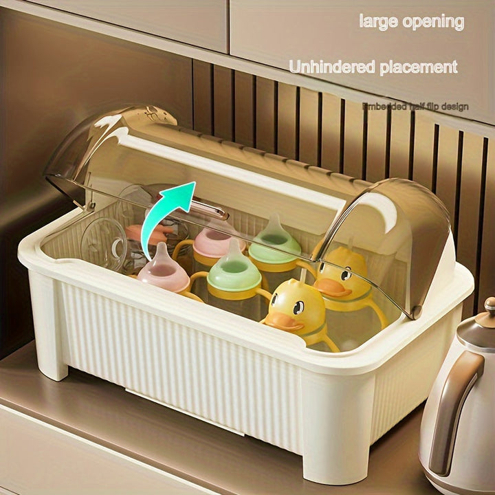 Organizador portátil para platos con tapa - Almacenamiento multifuncional de cocina para tazones, platos y utensilios - Caja drenante sellada con abertura grande y diseño antigérmenes