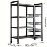 Carrito de almacenamiento industrial de metal con ruedas, organizador rodante de estantes abiertos de 4 niveles con cestas colgantes, unidad de estantería móvil multiusos para la organización de la cocina, la oficina y el hogar.