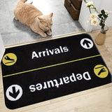 Alfombra de entrada con diseño de avión, 1 unidad, tema llegadas y salidas, felpa de cristal suave, lavable a máquina, negro con diseño de horario de vuelos en amarillo/blanco, rectangular, para entrada, sala, decoración para todo el año, decoración de a