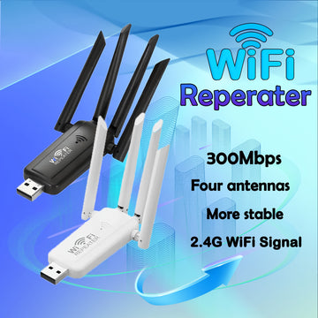 Repetidor de WiFi USB de alta velocidad 300Mbps con 4 antenas - Amplificador de señal inalámbrica para una mayor cobertura de red, alimentado por USB, diseño negro elegante, conexión directa super, mejora tu experiencia de WiFi, extensor de WiFi, repetid