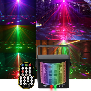 Luces disco LED con control de ritmo por sonido, luces láser para fiestas KTV con carcasa metálica, control remoto, ideales para habitaciones, salas y iluminación DJ interior, perfectas para decorar en días festivos