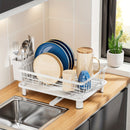 1pc Elegante Estante para Secar Platos en Negro y Blanco con Tabla de Escurreplatos - Organizador de Encimera de Cocina Duradero de Metal y Plástico para Platos, Tazones, Utensilios - Diseño Ahorra-Espacio Perfecto para Cocinas Modernas