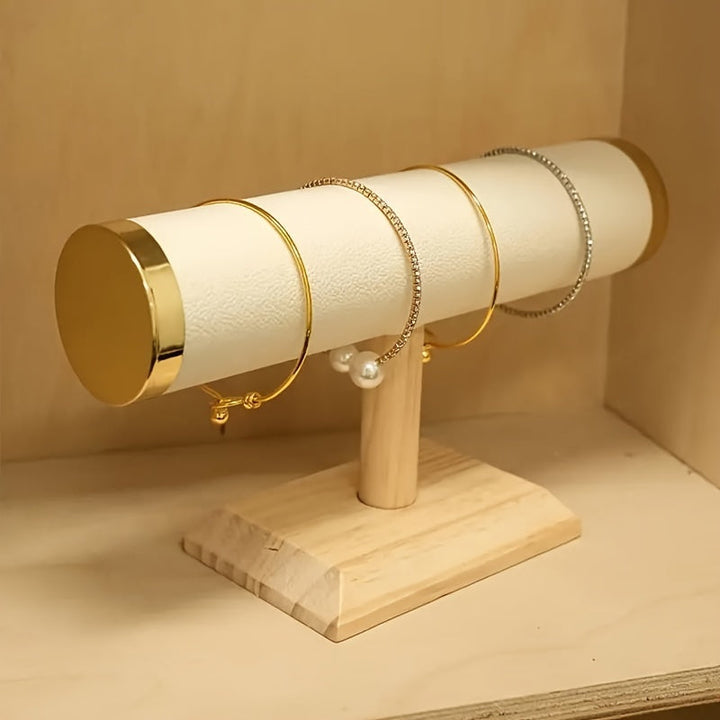 1 pieza de exhibidor de joyería de madera elegante, soporte de mesa ovalada multifuncional sin acabado para collar y pulsera, no requiere ensamblaje