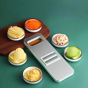 Juego de 7 piezas de cortador y rallador de verduras de acero inoxidable multifuncional, con cuchillas intercambiables, herramienta manual de cocina para patatas, zanahorias y pepinos.