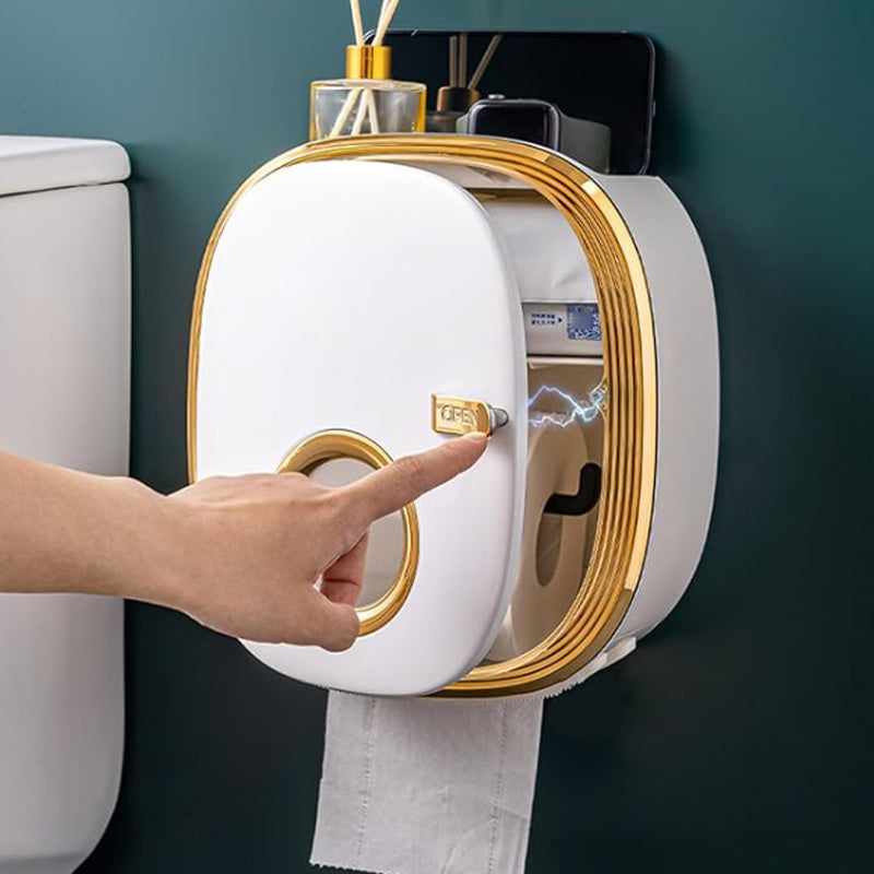 Portarrollos de papel higiénico autoadhesivo para pared con caja de almacenamiento, dispensador de rollo de papel higiénico de plástico para baño, contenedores de almacenamiento de papel higiénico