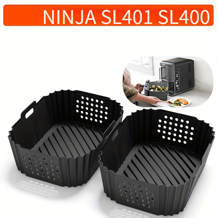 2pcs Revestimientos de Silicona para Freidora de Aire Ninja XL 9.5L & Modelos Dual - Accesorios Reutilizables para Canasta Antiadherentes Compatibles con AF400UK, AF451UK, Tower T17088 - Negro