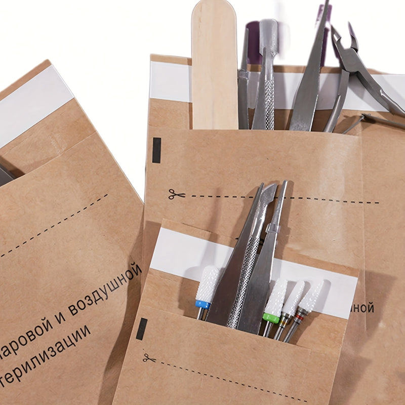 50pcs Bolsa de Calor Seco Desechable para Uñas, Bolsa Kraft para Utensilios de Uñas, Tijeras Metálicas, Pinzas, Bolsa para Cabeza de Molienda, Limpieza en Seco