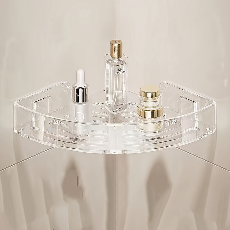 Estante de esquina transparente: Organizador para baño o cocina - Montado en la pared, adecuado para varios tipos de habitaciones, con 5 ganchos para almacenamiento adicional Decoraciones de Halloween y Navidad