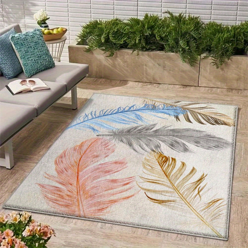 Gran alfombrilla de exterior de terciopelo ultra-suave - Antideslizante, lavable en máquina, patrón geométrico en tonos de azul, beige y marrón - Ideal para camping, patio o decoración de jardín, alfombrilla de camping