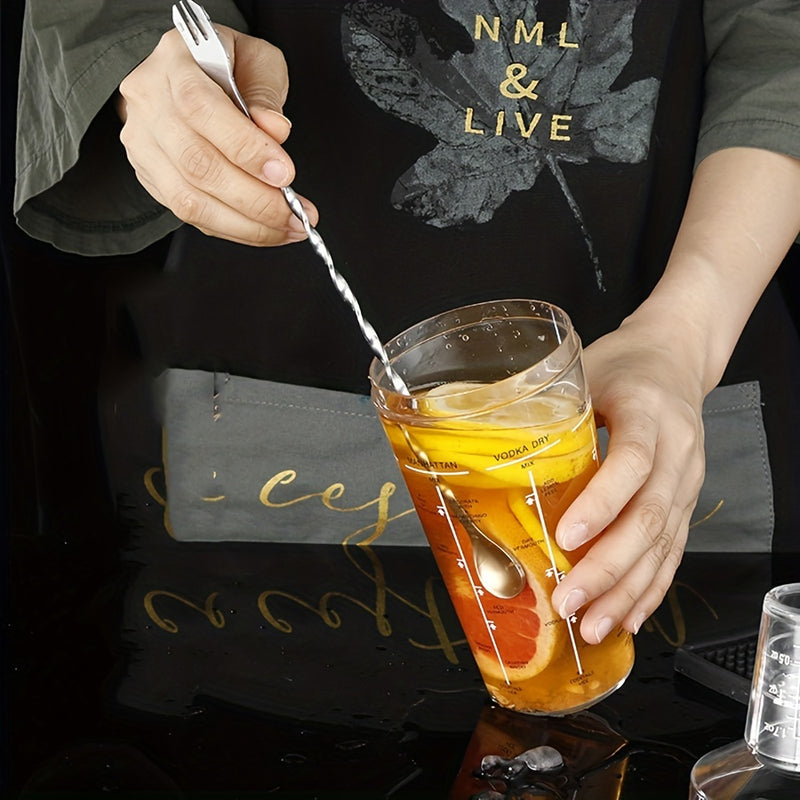 1pc Cuchara de Acero Inoxidable de Doble Cabeza y Mango Largo para Mezclar, Palo para Cócteles