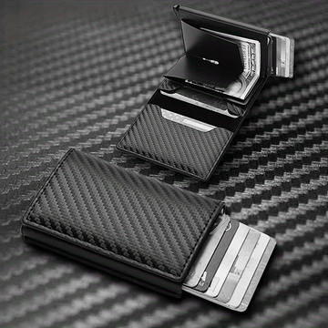 1 pieza de cartera ultrafina con bloqueo RFID para hombres - Carne sintética negra con aleación de aluminio, compacta y ligera, perfecta para negocios, viajes, camping y uso diario, cartera con bloqueo RFID | Diseño elegante de cartera | Cartera duradera