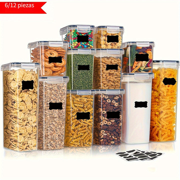 [6/12 recipientes herméticos] Juego de 6/12 recipientes herméticos para alimentos con tapa, libres de BPA, organizadores de despensa y almacenamiento de comida seca, aptos para lavavajillas, incluye etiquetas y marcador