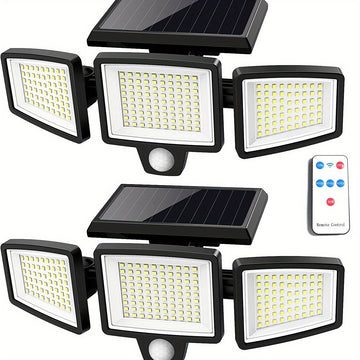 Paquete de 2/1 Lámpara Solar Exterior con Control Remoto, Luz de Seguridad de 210 LED con Sensor de Movimiento y Tres Cabezas, Ángulo Amplio de 270°, Resistente al Óxido, 3 Modos